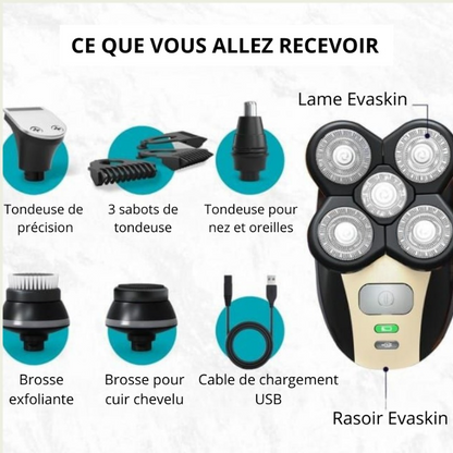 Rasage net et uniforme en moins de 2 minutes, sans coupures.