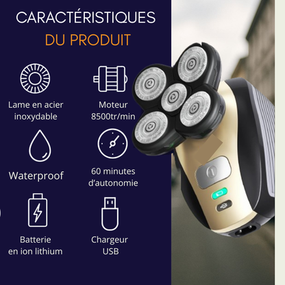 Rasage net et uniforme en moins de 2 minutes, sans coupures.